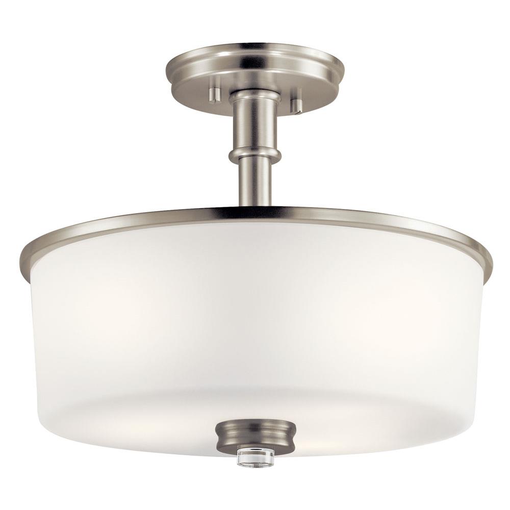 Kichler 43926NI Joelson 14.25" 3 Light Semi Flush with Satin Etched Cased Opal and Clear Glass Accent Glass in Brushed Nickel