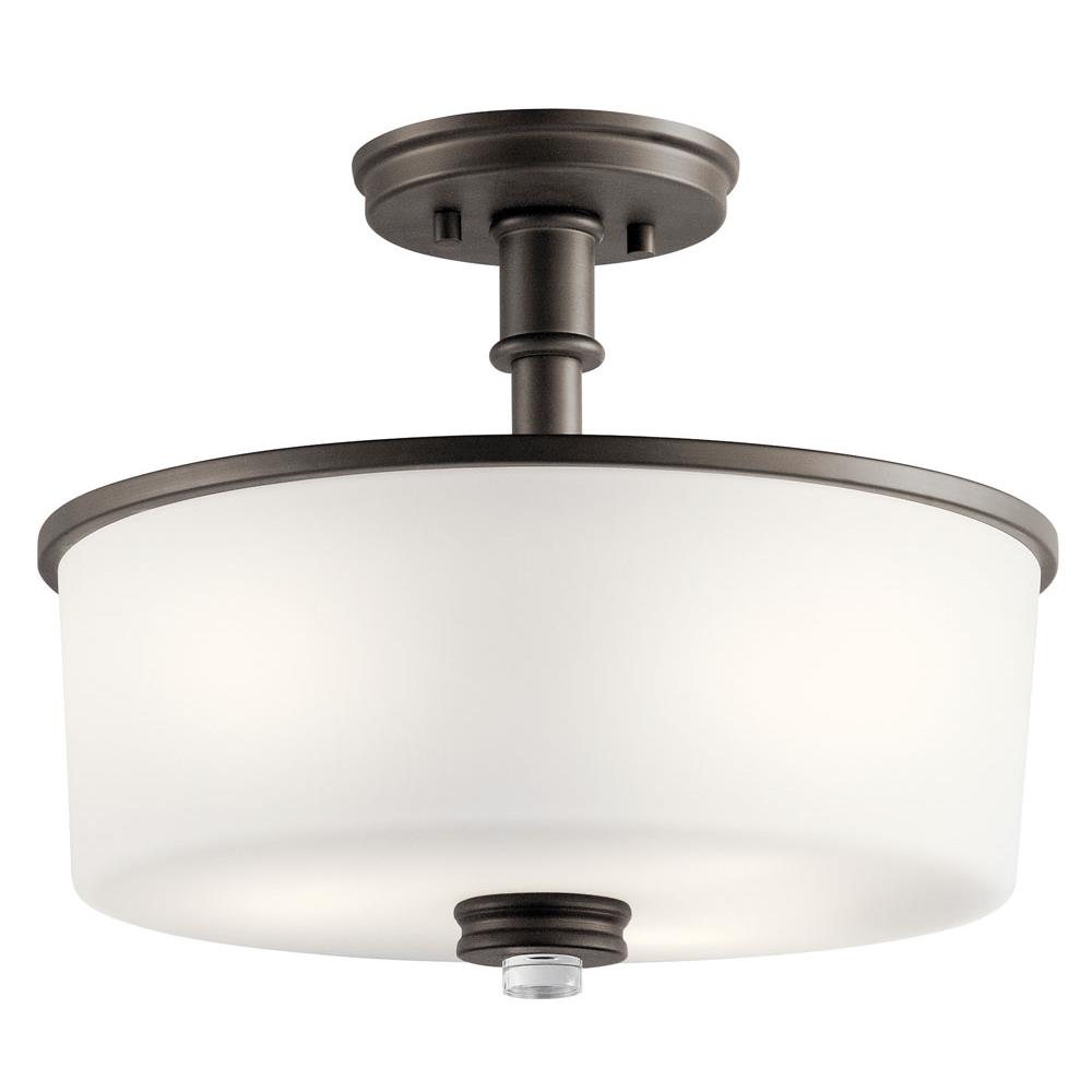 Kichler 43926OZ Joelson 14.25" 3 Light Semi Flush with Satin Etched Cased Opal and Clear Glass Accent Glass in Olde Bronze®