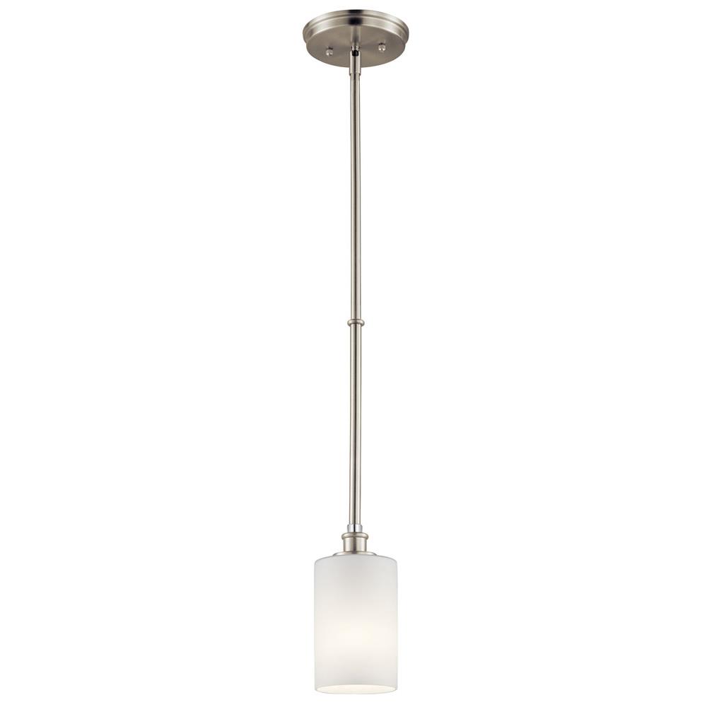 Kichler 43927NI Joelson 19" 1 Light Mini Pendant with Satin Etched Cased Opal and Clear Glass Accent Glass in Brushed Nickel