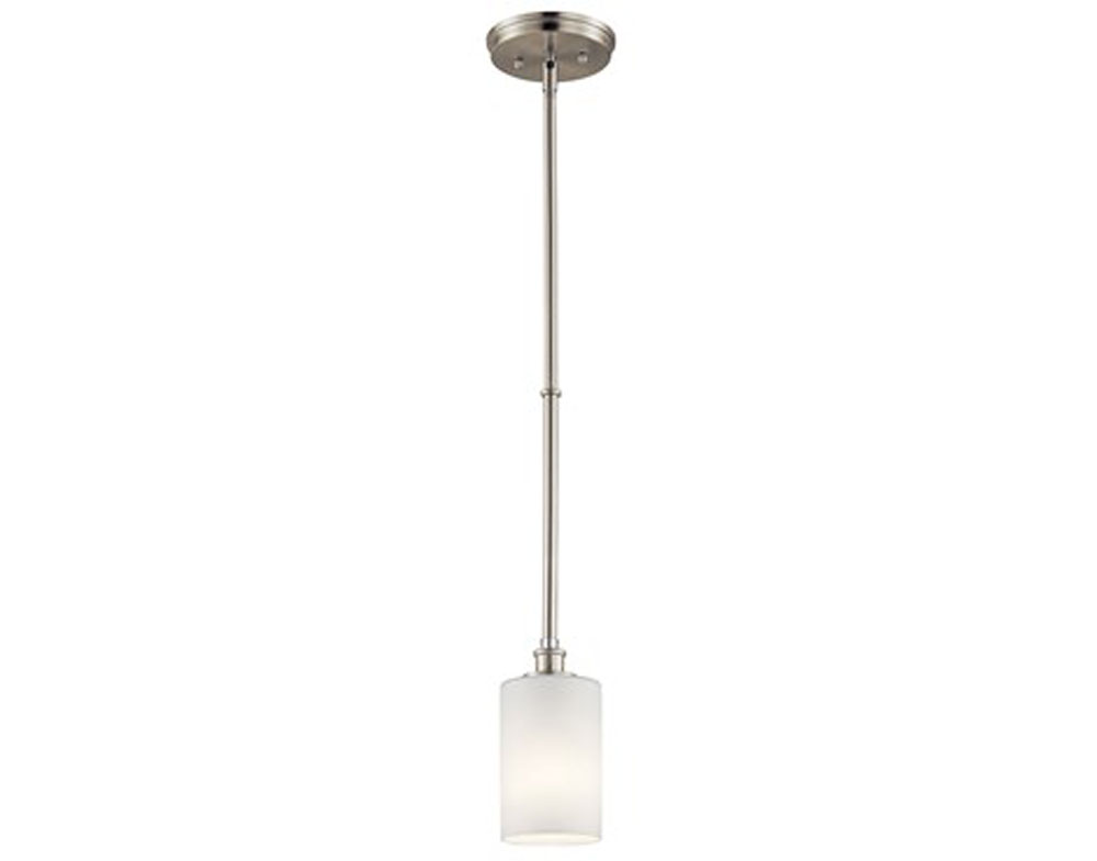 Kichler 43927NIL18 Joelson 19" 1 Light LED Mini Pendant with Satin Etched Cased Opal and Clear Glass Accent Glass in Brushed Nickel