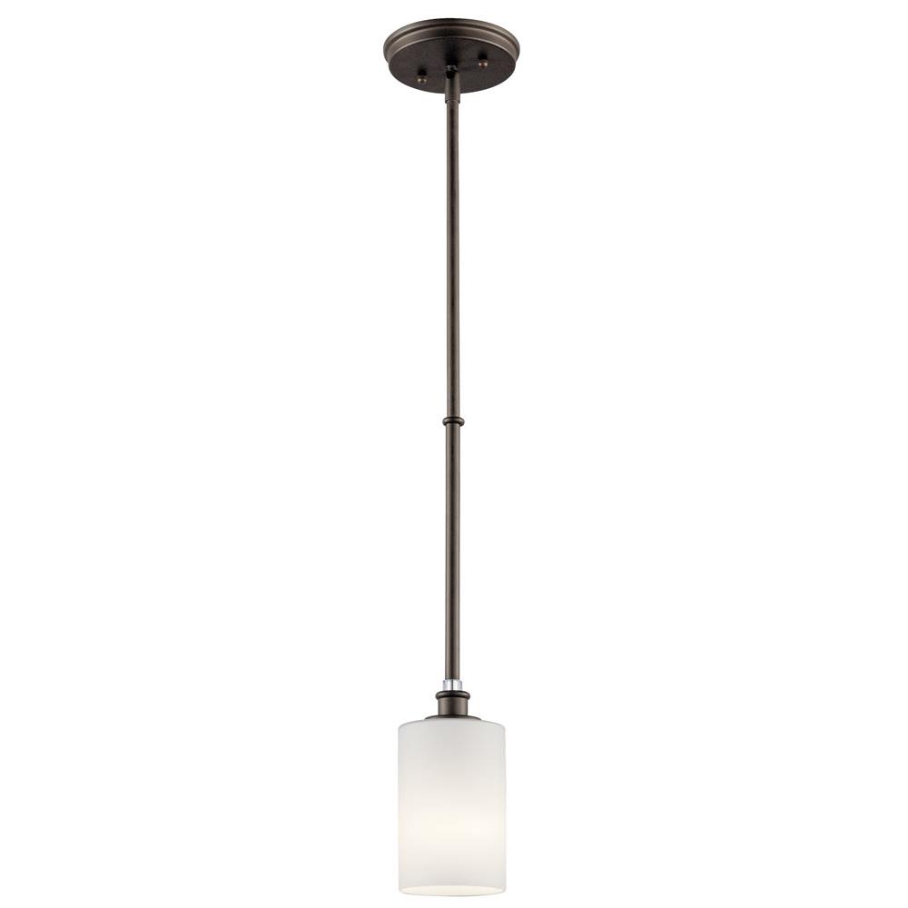 Kichler 43927OZ Joelson 19" 1 Light Mini Pendant with Satin Etched Cased Opal and Clear Glass Accent Glass in Olde Bronze®