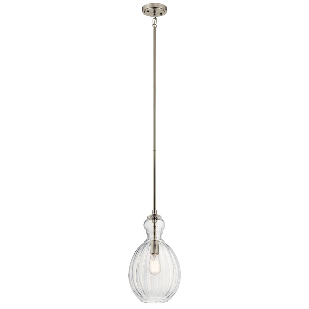 Kichler 43953NI Riviera 16" 1 Light Pendant with Clear Ribbed Glass in Brushed Nickel
