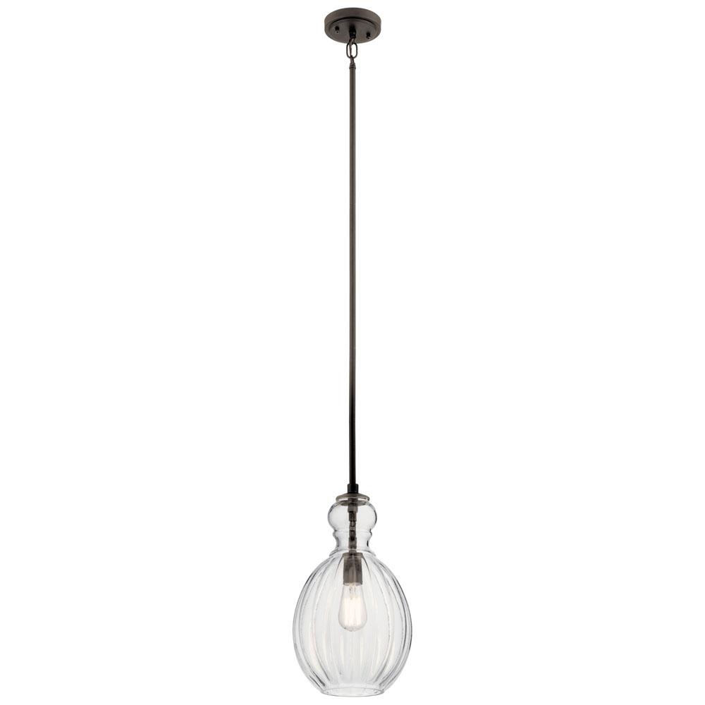 Kichler 43953OZ Riviera 16" 1 Light Pendant with Clear Ribbed Glass in Olde Bronze in Olde Bronze®