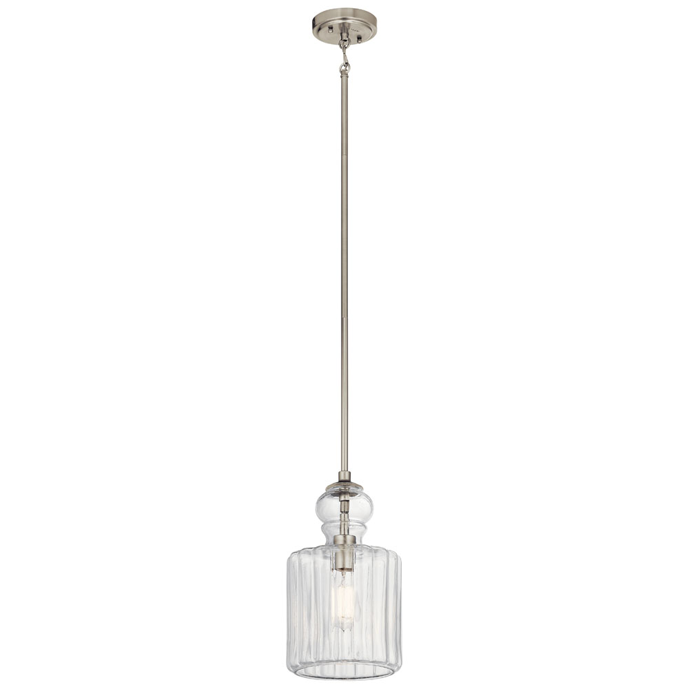 Kichler 43954NI Riviera 13.75" 1 Light Pendant with Clear Ribbed Glass in Brushed Nickel