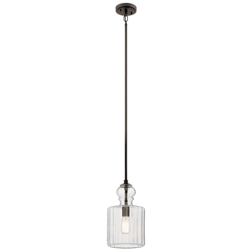 Kichler 43954OZ Riviera 13.75" 1 Light Pendant with Clear Ribbed Glass in Olde Bronze in Olde Bronze®