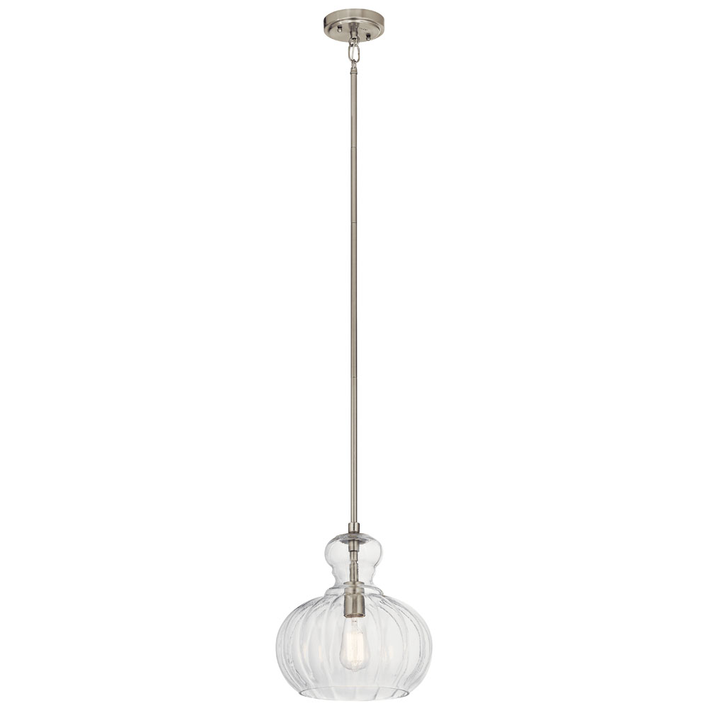 Kichler 43955NI Riviera 13" 1 Light Pendant with Clear Ribbed Glass in Brushed Nickel