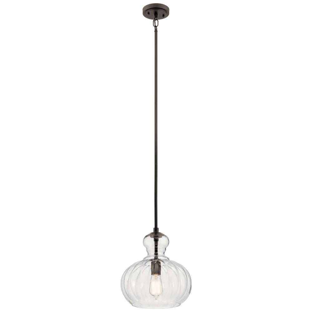 Kichler 43955OZ Riviera 13" 1 Light Pendant with Clear Ribbed Glass in Olde Bronze in Olde Bronze®