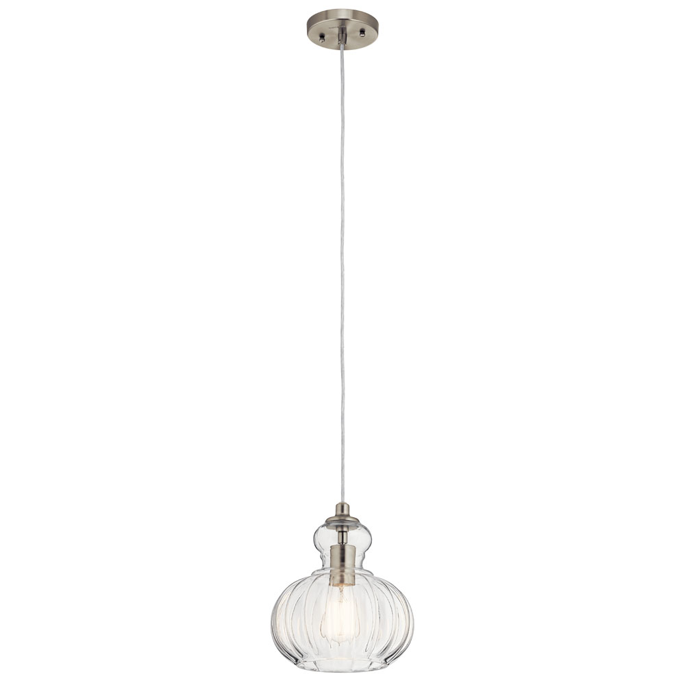 Kichler 43956NI Riviera 10.25" 1 Light Pendant with Clear Ribbed Glass in Brushed Nickel