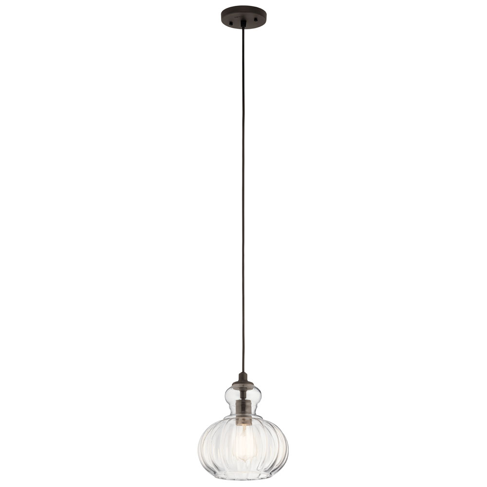 Kichler 43956OZ Riviera 10.25" 1 Light Pendant with Clear Ribbed Glass in Olde Bronze in Olde Bronze®
