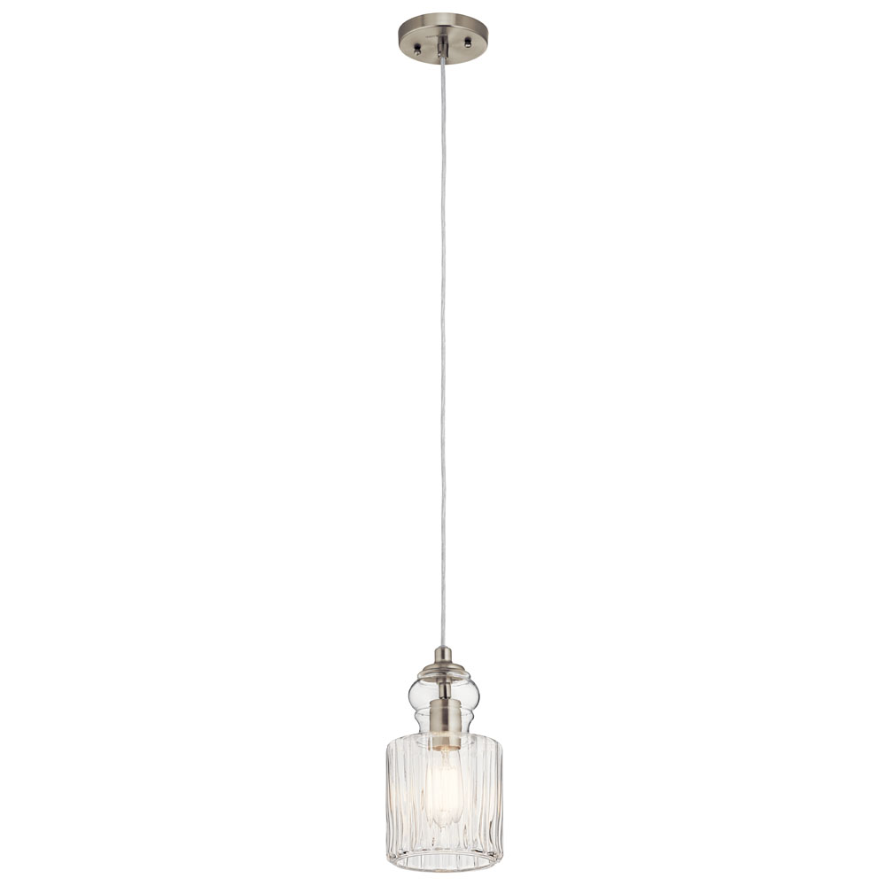 Kichler 43957NI Riviera 10.75" 1 Light Pendant with Clear Ribbed Glass in Brushed Nickel