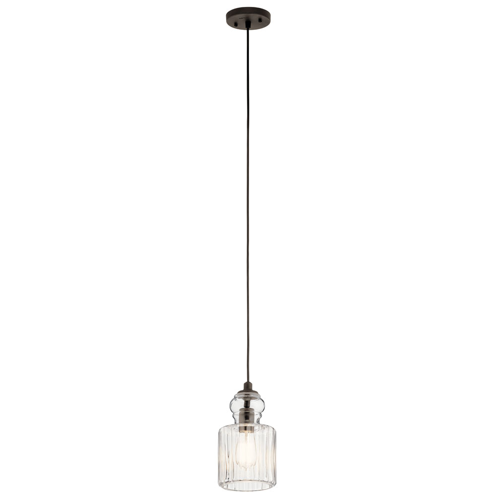 Kichler 43957OZ Riviera 10.75" 1 Light Pendant with Clear Ribbed Glass in Olde Bronze in Olde Bronze®