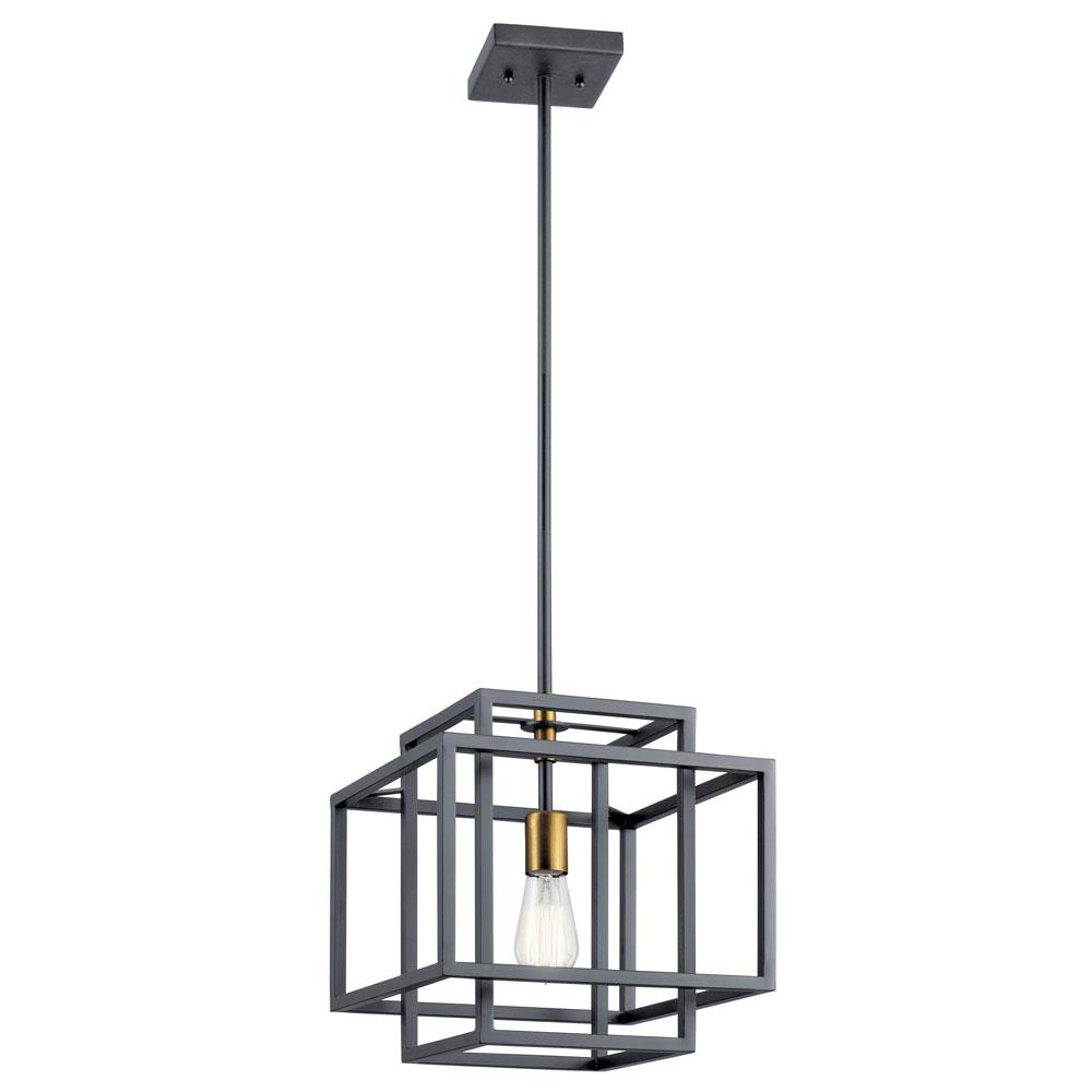 Kichler 43982BK Taubert 13" 1 Light Pendant with Black and Natural Brass Accents in Black