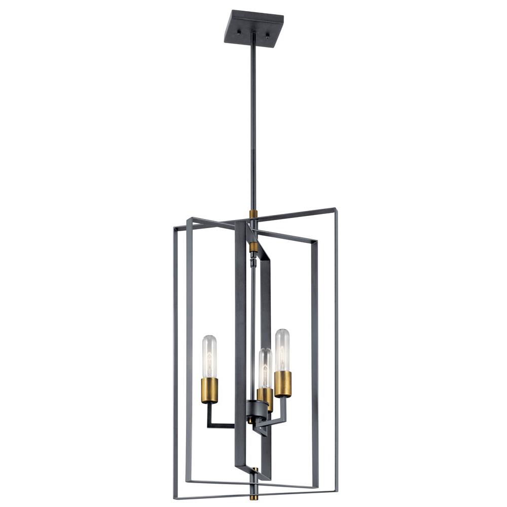 Kichler 43983BK Taubert 26.25" 3 Light Foyer Pendant with Black and Natural Brass Accents in Black