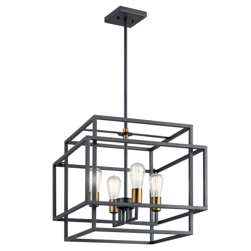 Kichler 43984BK Taubert 16.5" 4 Light Pendant with Black and Natural Brass Accents in Black