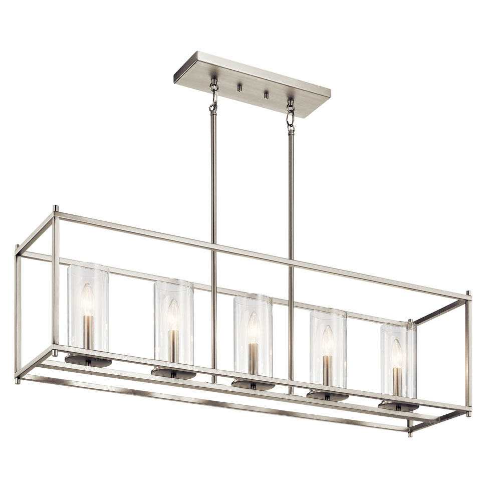 Kichler 43995NI Crosby 13.75" 5 Light Linear Chandelier with Clear Glass Brushed Nickel in Brushed Nickel
