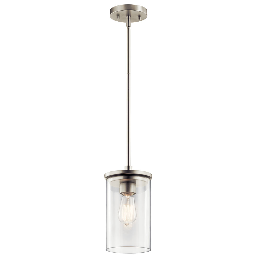 Kichler 43996NI Crosby 10.75" 1 Light Mini Pendant with Clear Glass Brushed Nickel in Brushed Nickel