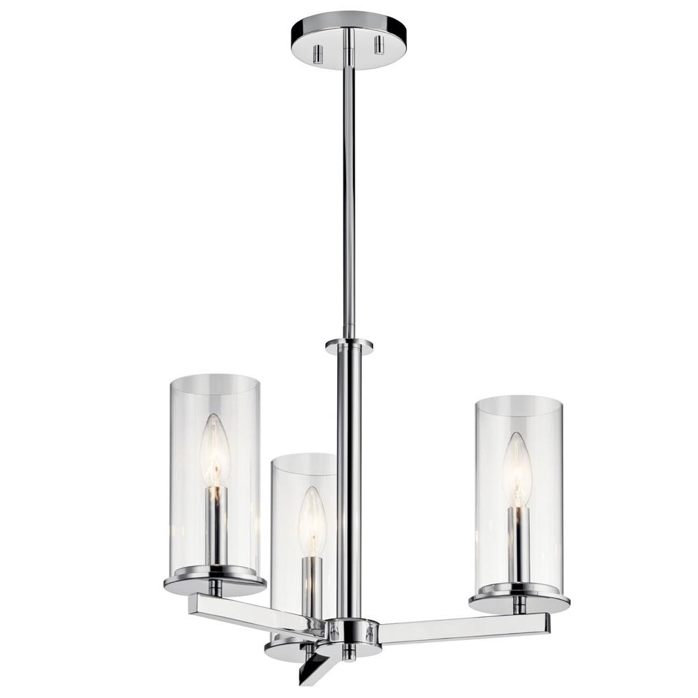 Kichler 43997CH Crosby 13.75"  3 Light Convertible Chandelier with Clear Glass Chrome in Chrome