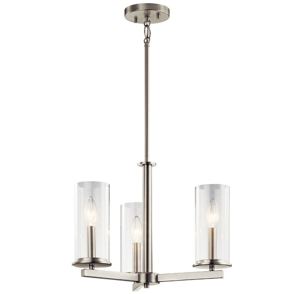 Kichler 43997NI Crosby 13.75"  3 Light Convertible Chandelier with Clear Glass Brushed Nickel in Brushed Nickel