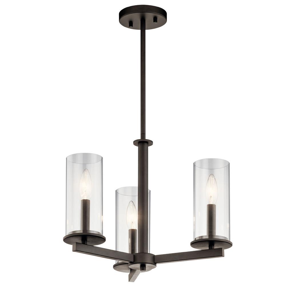 Kichler 43997OZ Crosby 13.75"  3 Light Convertible Chandelier with Clear Glass Olde Bronze®