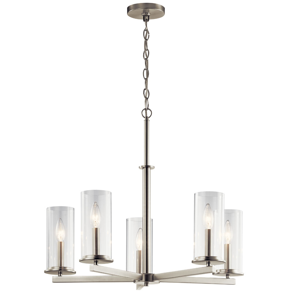 Kichler 43999NI Crosby 22.25" 5 Light Chandelier Clear Glass in Brushed Nickel
