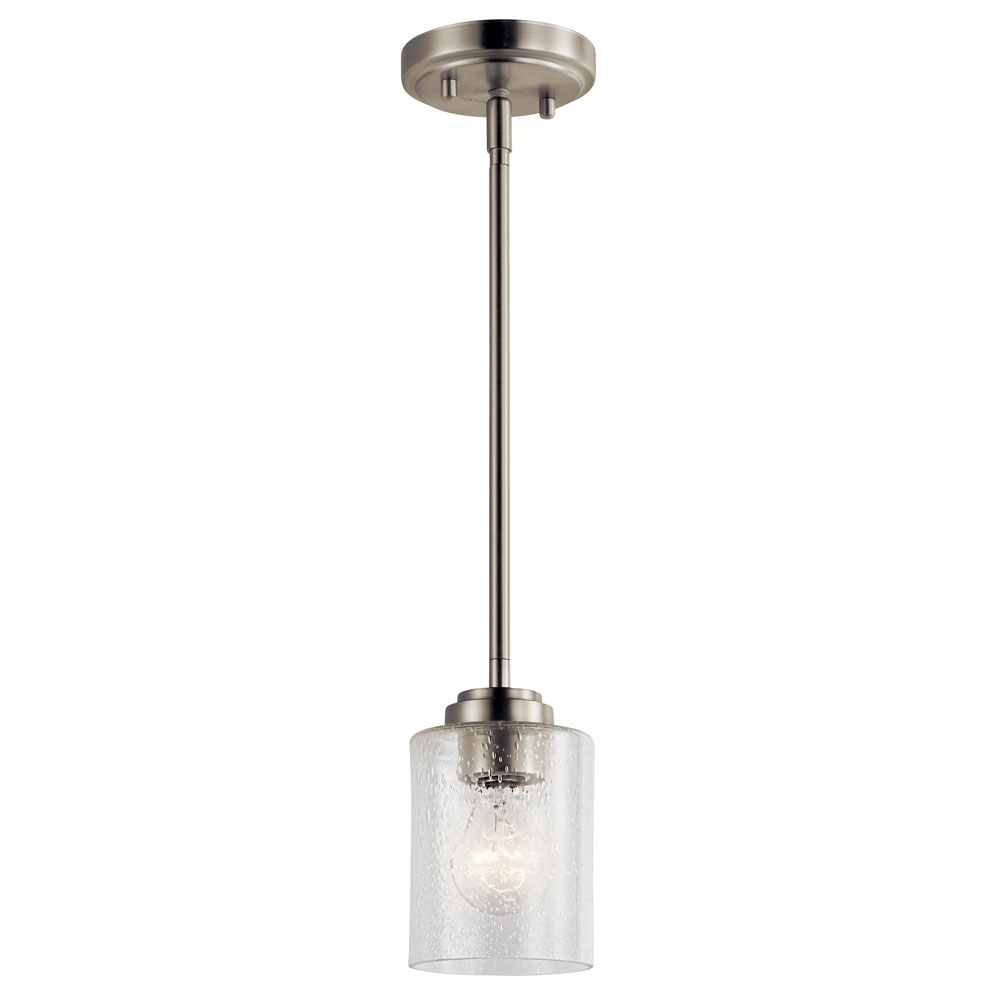 Kichler 44032NI Winslow 7" 1 Light Mini Pendant with Clear Seeded Glass in Brushed Nickel