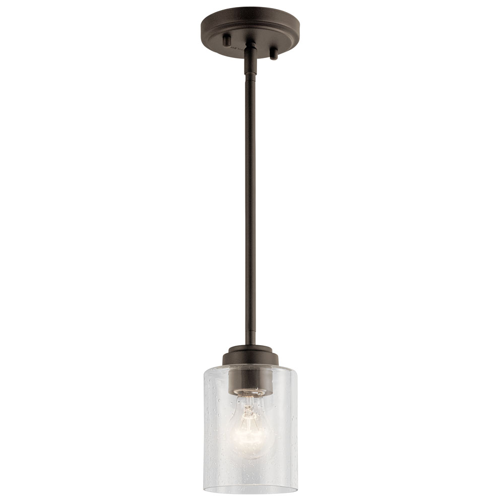 Kichler 44032OZ Winslow 7" 1 Light Mini Pendant with Clear Seeded Glass in Olde Bronze®