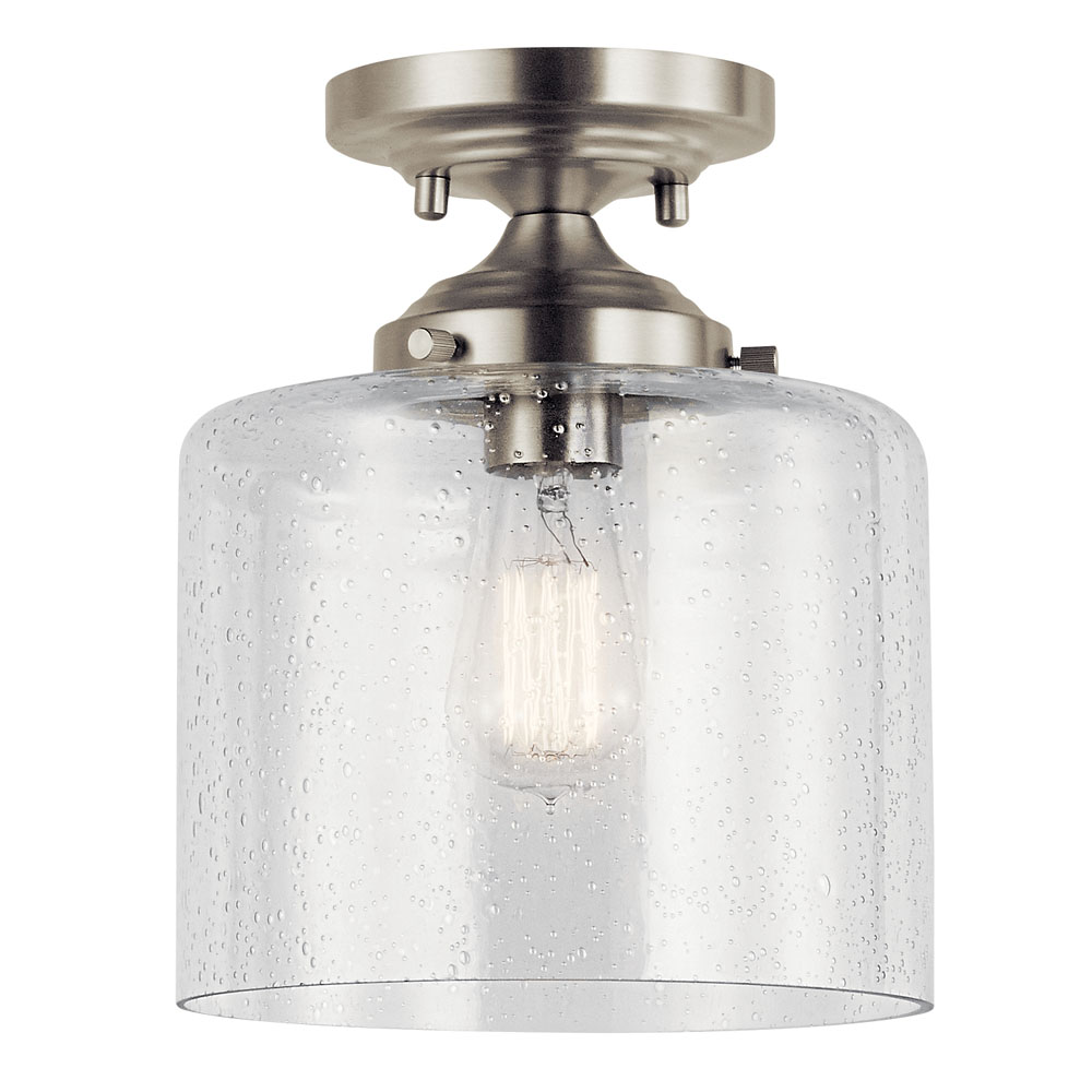 Kichler 44033NI Winslow 8.5" 1 Light Semi Flush with Clear Seeded Glass in Brushed Nickel
