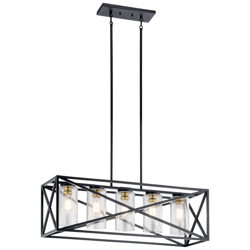 Kichler 44081BK Moorgate 36" 5 Light Linear Chandelier with Clear Glass in Black and Brass in Black