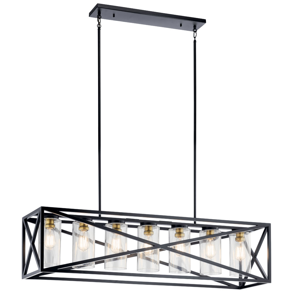Kichler 44082BK Moorgate 48" 7 Light Linear Chandelier with Clear Glass in Black and Brass in Black