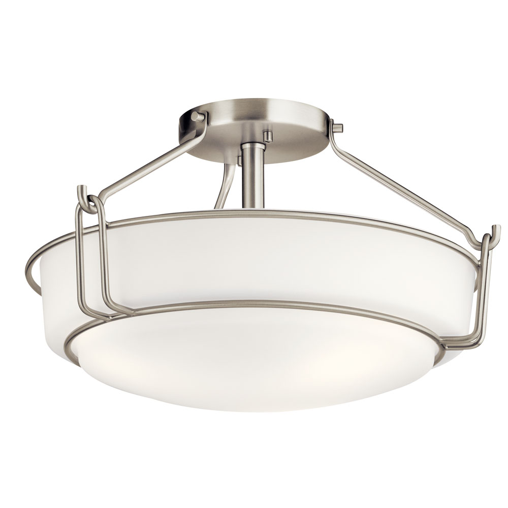 Kichler 44085NI Alkire 16.5" 3 light Semi Flush with Satin Etched White Glass in Brushed Nickel