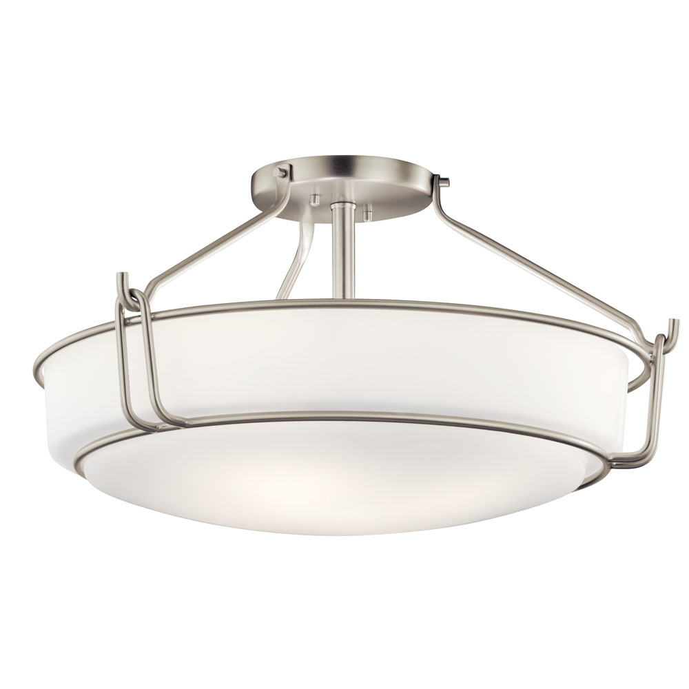 Kichler 44086NI Alkire 22" 4 light Semi Flush with Satin Etched White Glass in Brushed Nickel