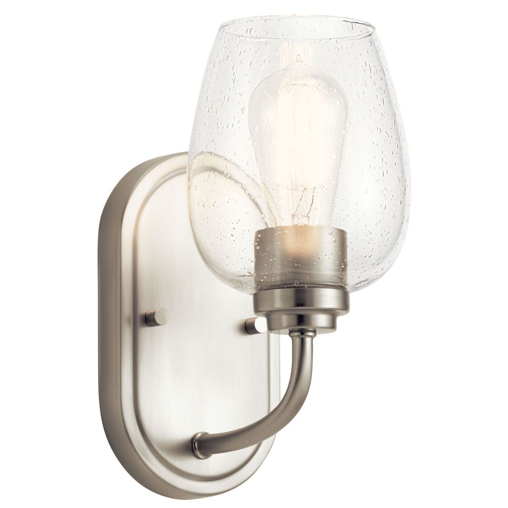 Kichler 44381NICS Valserrano 10 inch Wall Sconce 1 Light with Clear Seeded Glass in Brushed Nickel