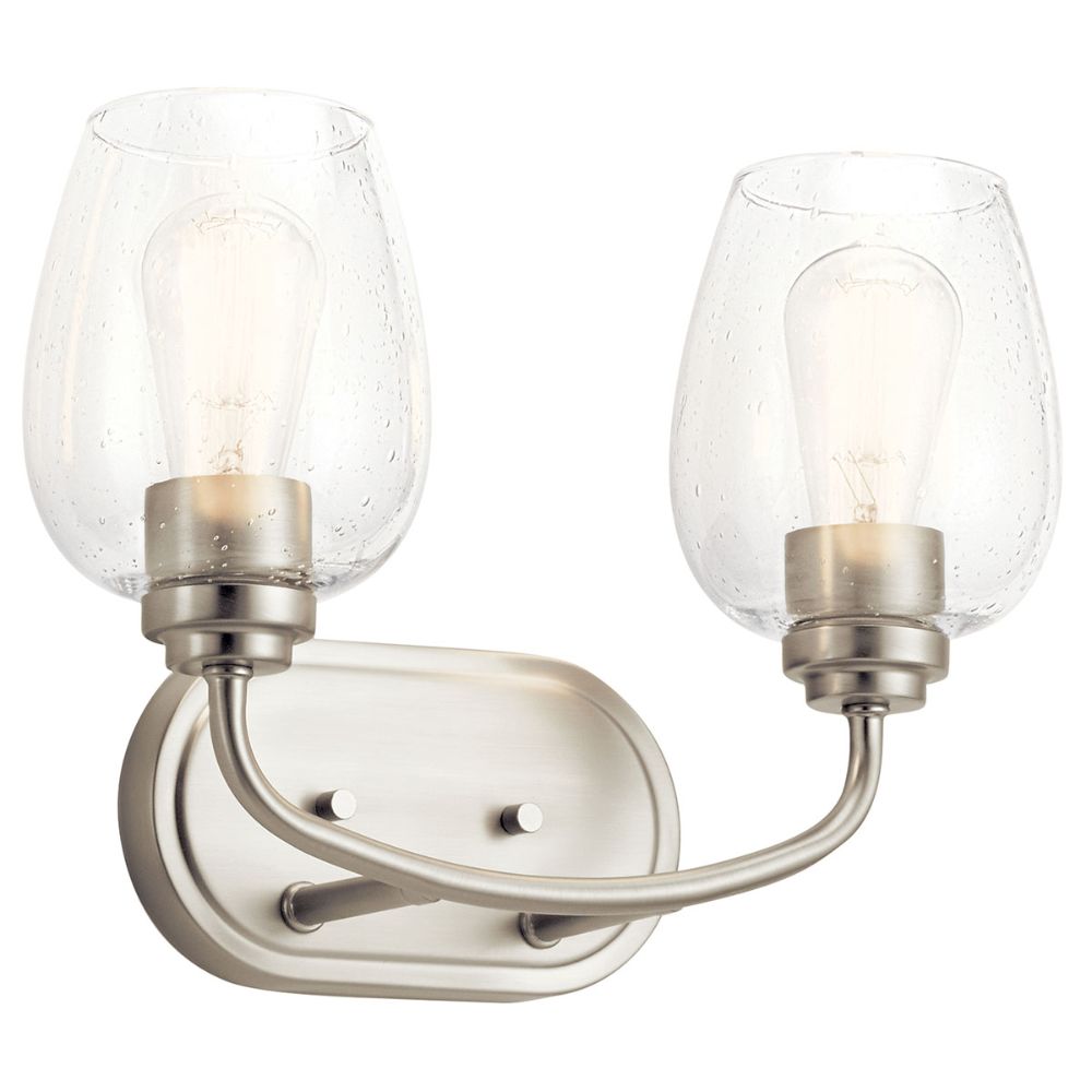 Kichler 45128NICS Valserrano 14.50 inch 2 Light Vanity Light with Clear Seeded Glass in Brushed Nickel