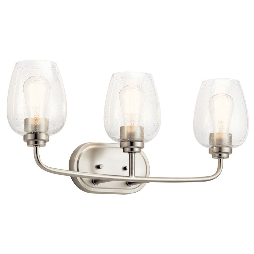 Kichler 45129NICS Valserrano 24 inch 3 Light Vanity Light with Clear Seeded Glass in Brushed Nickel