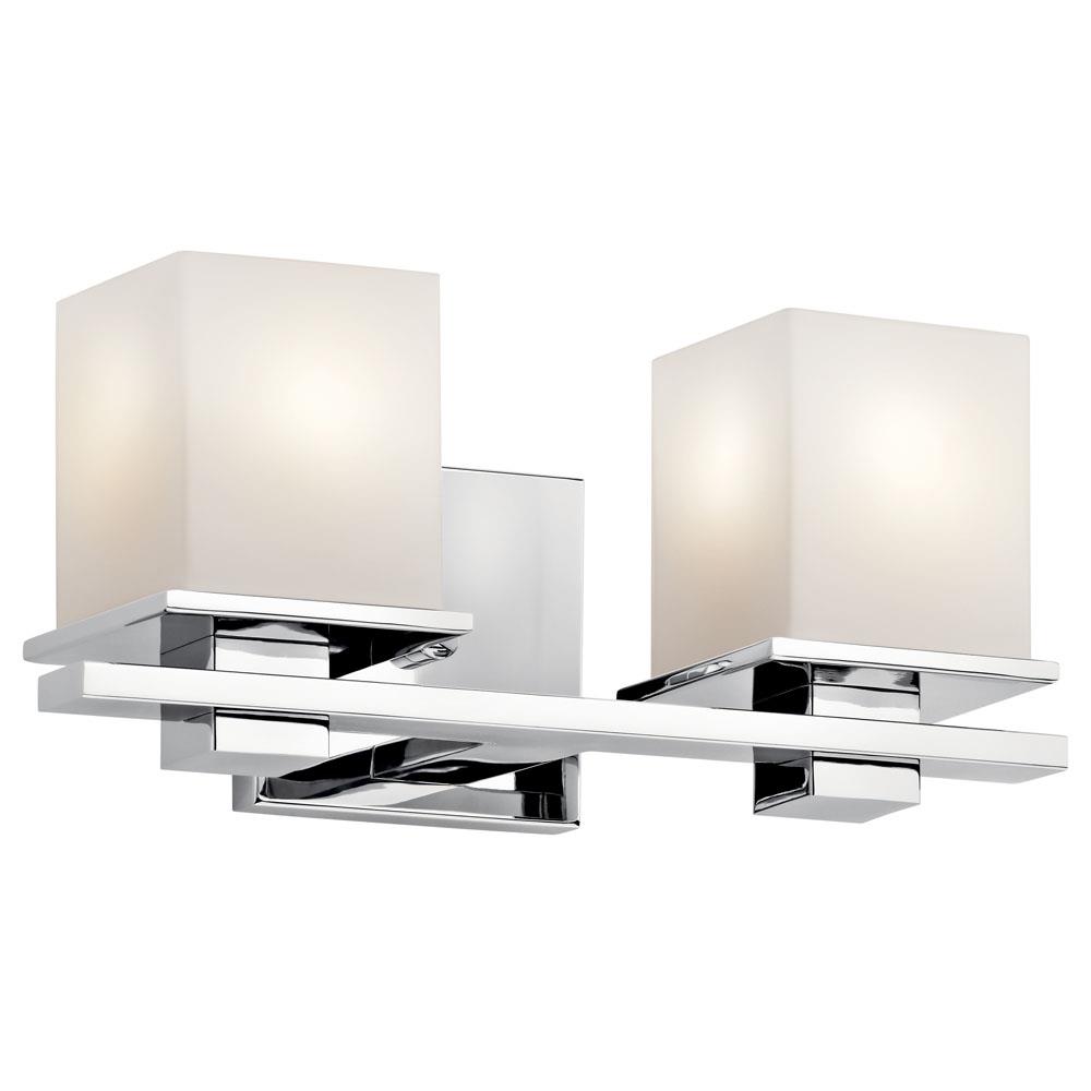 Kichler 45150CH Tully 15" 2 Light Vanity Light with Satin Etched Cased Opal Glass Chrome in Chrome
