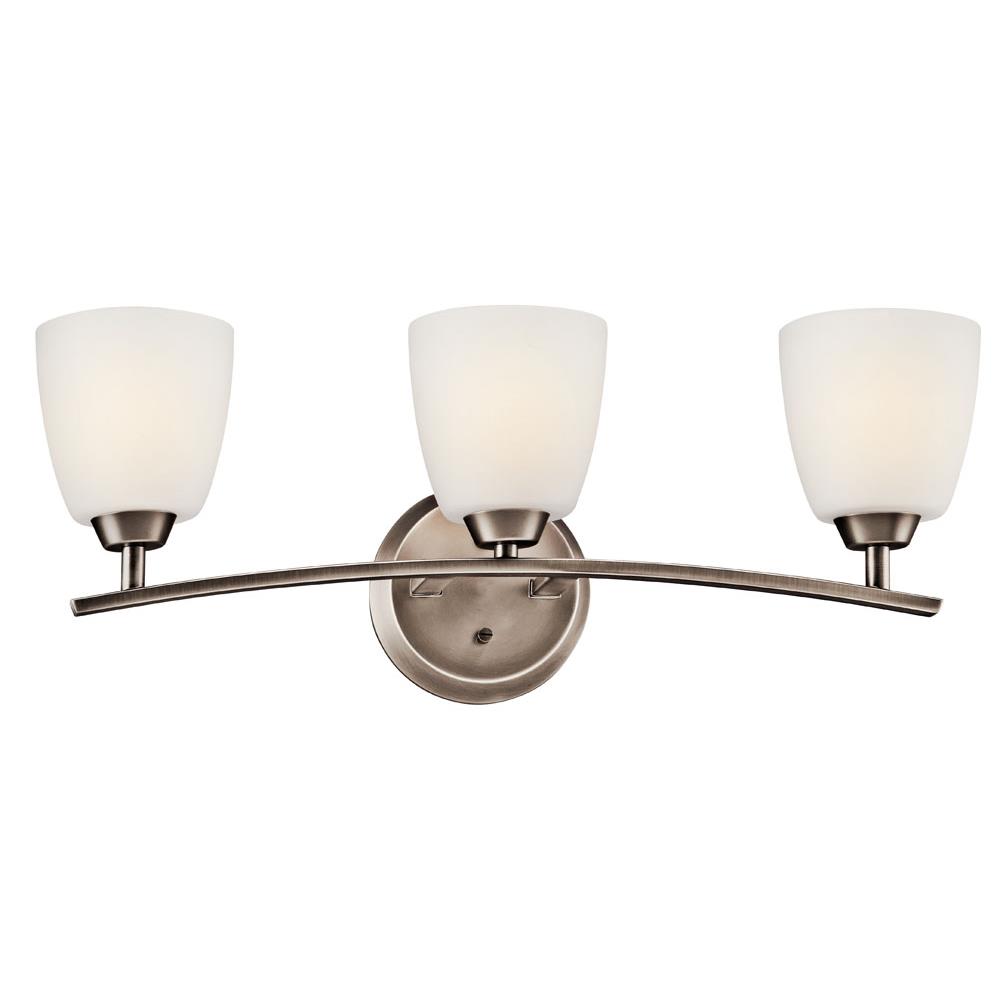 Kichler 45360BPT Granby 25" 3 Light Vanity Light with Satin Etched Cased Opal Glass in Brushed Pewter in Brushed Pewter