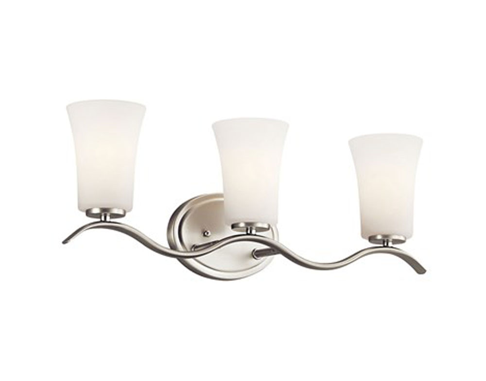 Kichler 45376NIL18 Armida 3 Light Vanity Light with LED Bulbs Satin Etched White Glass in Brushed Nickel
