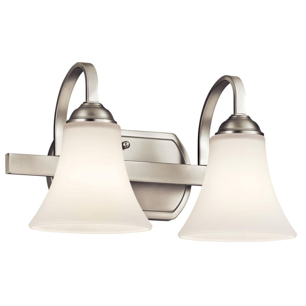 Kichler 45512NI Keiran 14" 2 Light Vanity Light with Satin Etched White Glass in Brushed Nickel