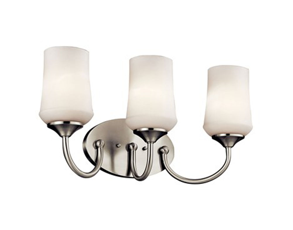Kichler 45570NIL18 Aubrey 21" 3 Light Vanity Light with LED Bulb Satin Etched Cased Opal Glass in Brushed Nickel