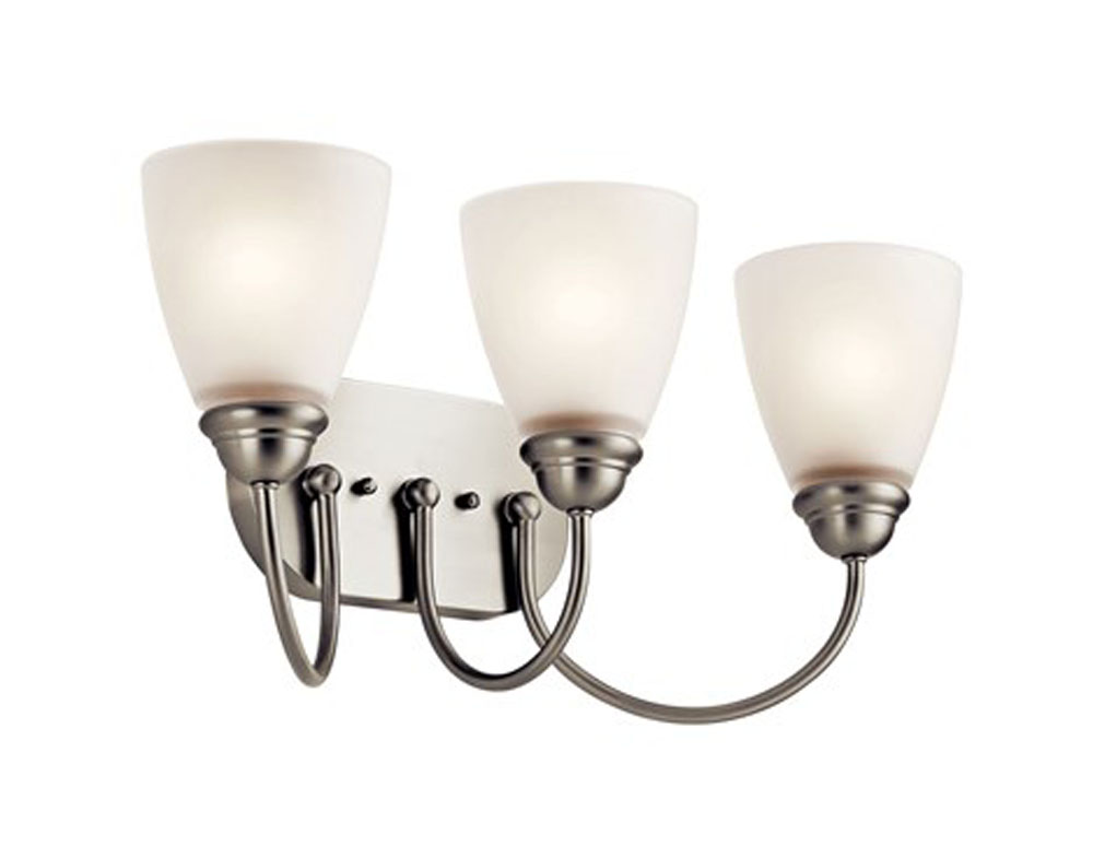 Kichler 45639NIL18 Jolie 20.25" 3 Light LED Vanity Light with Satin Etched Glass in Brushed Nickel