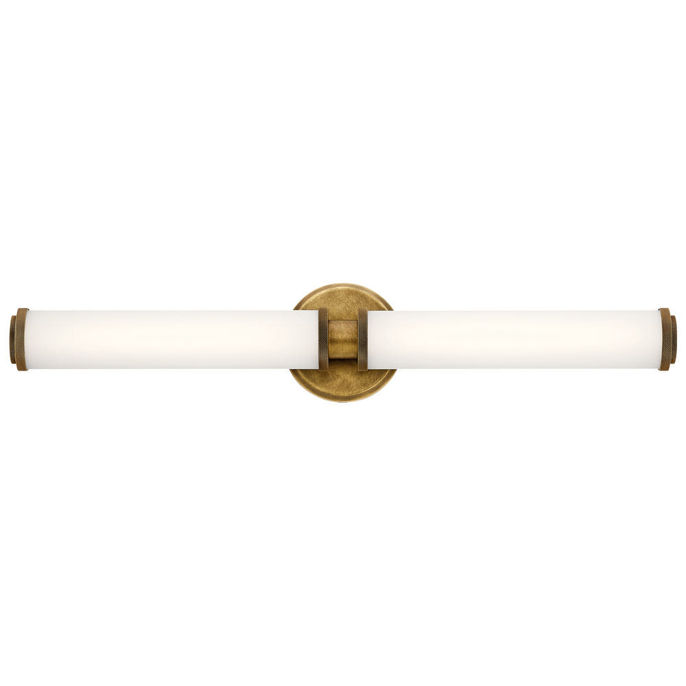 Kichler 45685NBRLED Indeco 27" LED Linear Vanity Light with Satin Etched White Glass in Natural Brass in Natural Brass