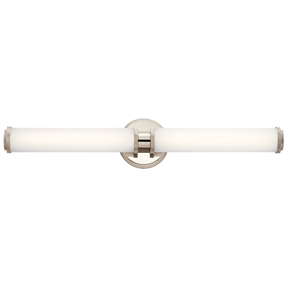 Kichler 45685PNLED Indeco 27" LED Linear Vanity Light with Satin Etched White Glass in Polished Nickel in Polished Nickel