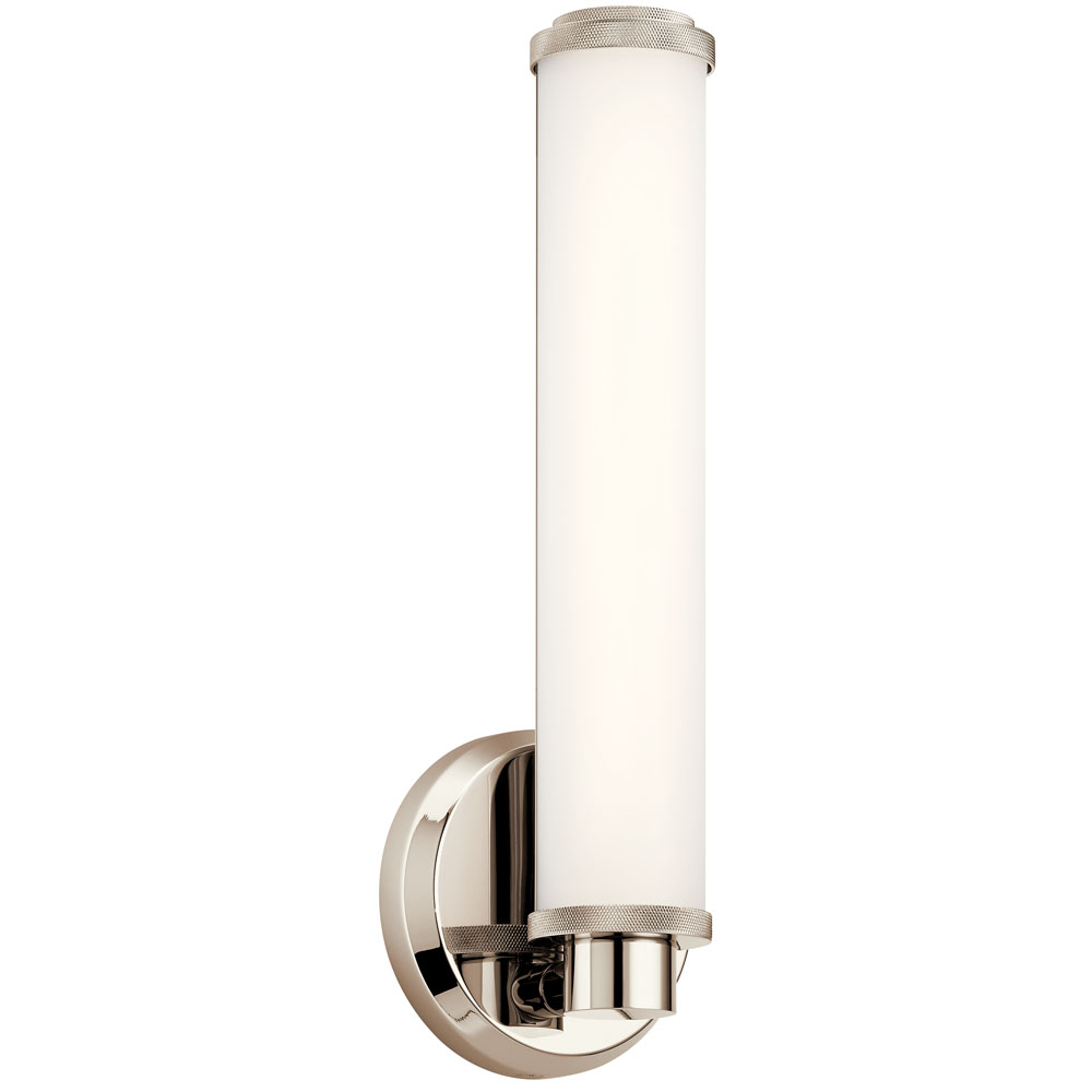 Kichler 45686PNLED Indeco 14.5" LED Linear Vanity Light with Satin Etched White Glass in Polished Nickel in Polished Nickel