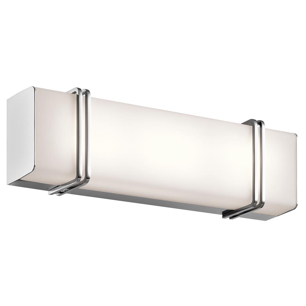 Kichler 45801CHLED Impello 18.25" LED Linear Vanity Light with Satin Etched White Glass, Chrome in Chrome