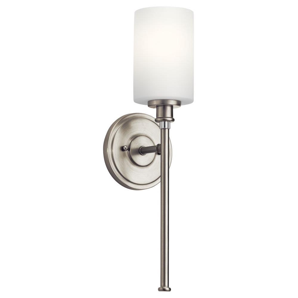 Kichler 45921NI Joelson 18.25" 1 Light Wall Sconce with Satin Etched Cased Opal and Clear Glass Accent Glass in Brushed Nickel