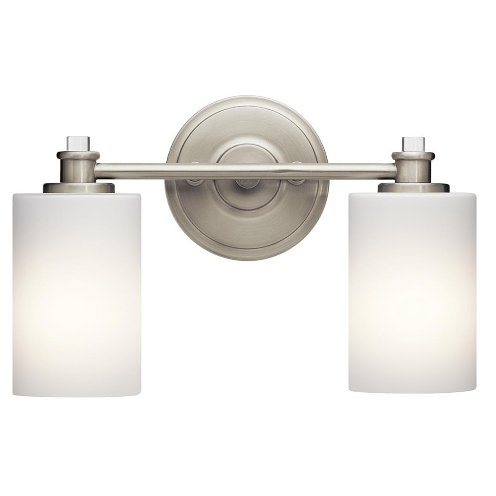 Kichler 45922NI Joelson 14" 2 Light Vanity Light with Satin Etched Cased Opal and Clear Glass Accent Glass in Brushed Nickel