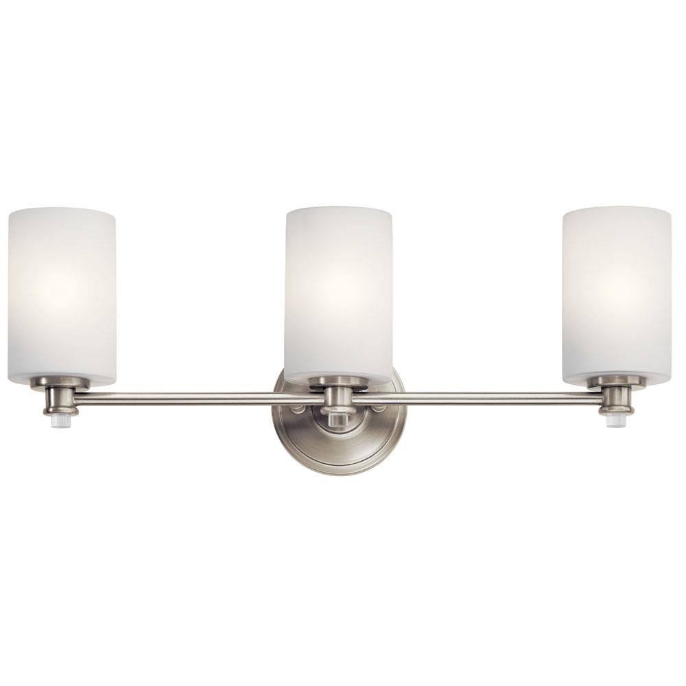 Kichler 45923NI Joelson 24" 3 Light Vanity Light with Satin Etched Cased Opal and Clear Glass Accent Glass in Brushed Nickel