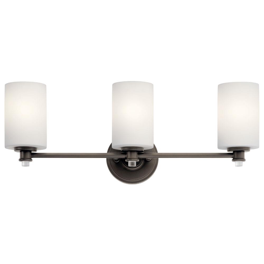 Kichler 45923OZ Joelson 24" 3 Light Vanity Light with Satin Etched Cased Opal and Clear Glass Accent Glass in Olde Bronze®