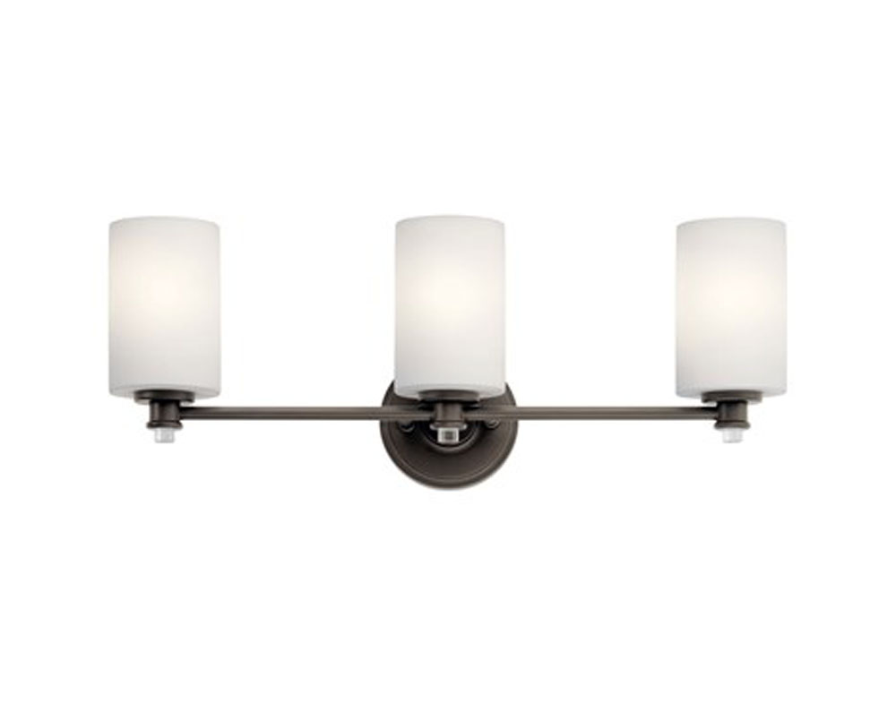 Kichler 45923OZL18 Joelson 24" 3 Light LED Vanity Light with Satin Etched Cased Opal and Clear Glass Accent Glass in Olde Bronze®