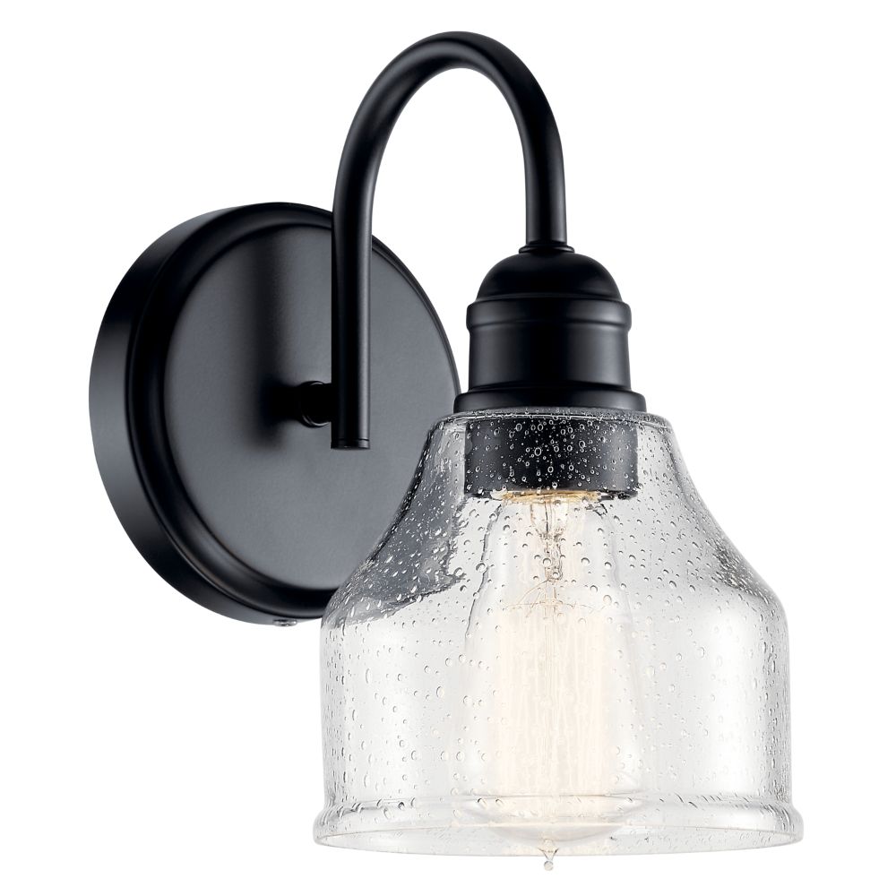 Kichler 45971BK Avery 9.5 Inch 1 Light Wall Sconce with Clear Seeded Glass in Black